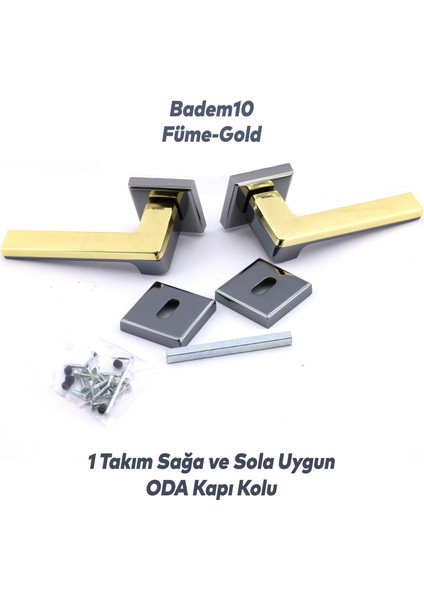 Defne Lüx Füme Gold Kare Rozetli Oda Kapısı Uyumlu Kapı Kolu Sağa ve Sola Uygun Kapı Kolları 1 Takım
