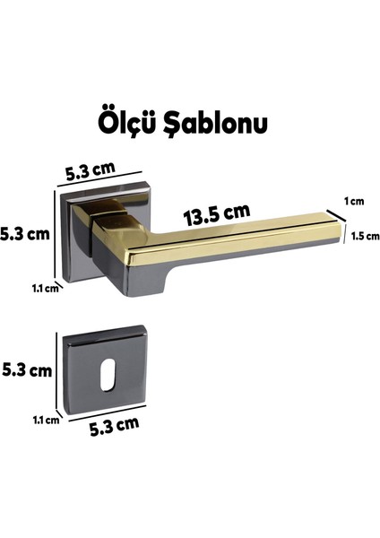 Defne Lüx Füme Gold Kare Rozetli Oda Kapısı Uyumlu Kapı Kolu Sağa ve Sola Uygun Kapı Kolları 1 Takım
