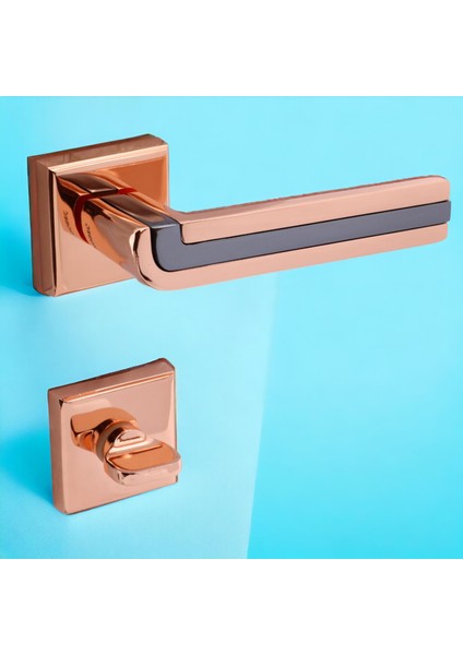 Defne Lüx Rose Gold Kare Rozetli Wc-Banyo Kapısı Uyumlu Kapı Kolu Sağa ve Sola Uygun Kolları 1 Takım fiyatları