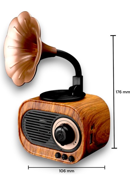 Ahşap Desenli Nostaljik Klasik Radyo Gramofon, Yüksek Ses si, Bluetooth Müzik Kutusu (MN-S19)