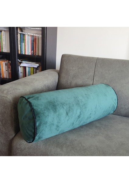 Silindir Yuvarlak Dekoratif Kırlent Biyeli Zümrüt Yeşili 60X20