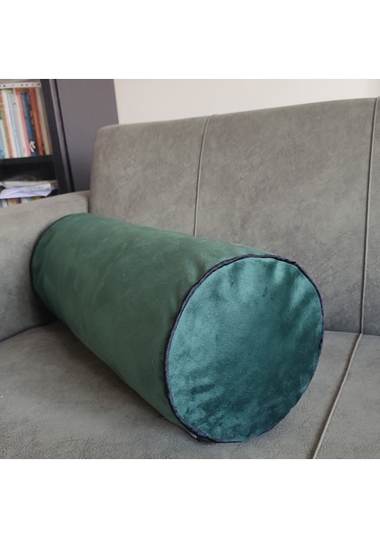 Silindir Yuvarlak Dekoratif Kırlent Biyeli Zümrüt Yeşili 60X20