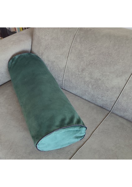 Silindir Yuvarlak Dekoratif Kırlent Biyeli Zümrüt Yeşili 60X20