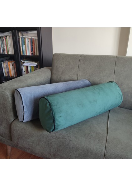Silindir Yuvarlak Dekoratif Kırlent Biyeli Zümrüt Yeşili 60X20
