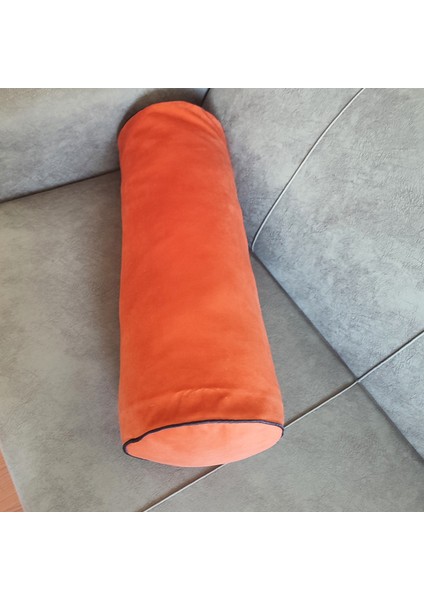 Silindir Yuvarlak Dekoratif Kırlent Biyeli Turuncu 60X20