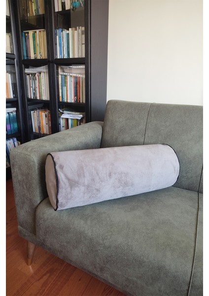 Silindir Yuvarlak Dekoratif Kırlent Biyeli Vizon 60X20