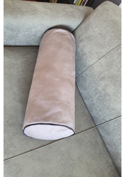 Silindir Yuvarlak Dekoratif Kırlent Biyeli Vizon 60X20