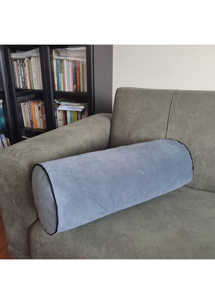 Silindir Yuvarlak Dekoratif Kırlent Biyeli Antrasit 60X20