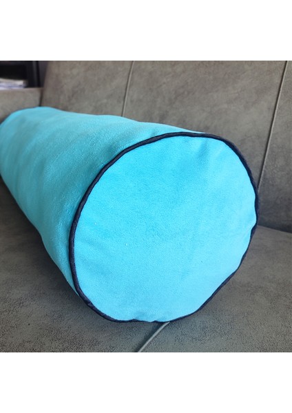 Silindir Yuvarlak Dekoratif Kırlent Biyeli Mavi 60X20