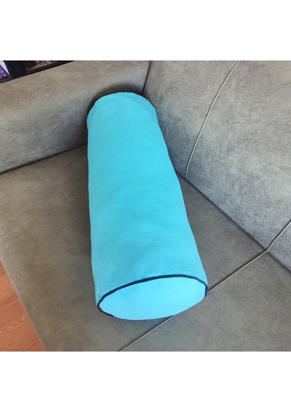 Silindir Yuvarlak Dekoratif Kırlent Biyeli Mavi 60X20