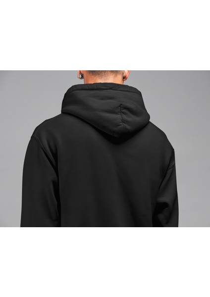 Unisex Basic Siyah Oversize 3 Iplik Kışlık Pamuklu Sweatshirt