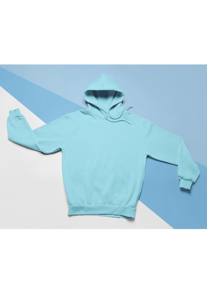 Unisex Basic Açık Mavi Oversize 3 Iplik Kışlık Pamuklu Sweatshirt modelleri