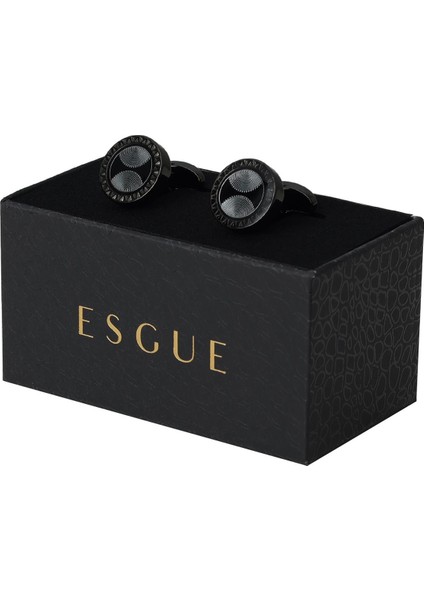 Siyah Gri Renk Yuvarlak Form Desenli Kol Düğmesi