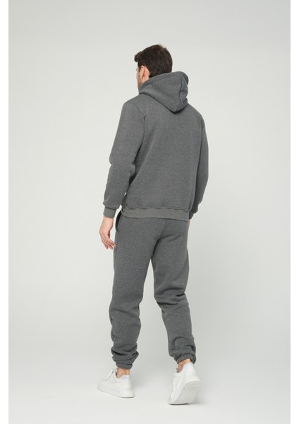 Antrasit Gri Kapşonlu Sweatshirt 3 Iplik Şardonlu (%100 Pamuk)