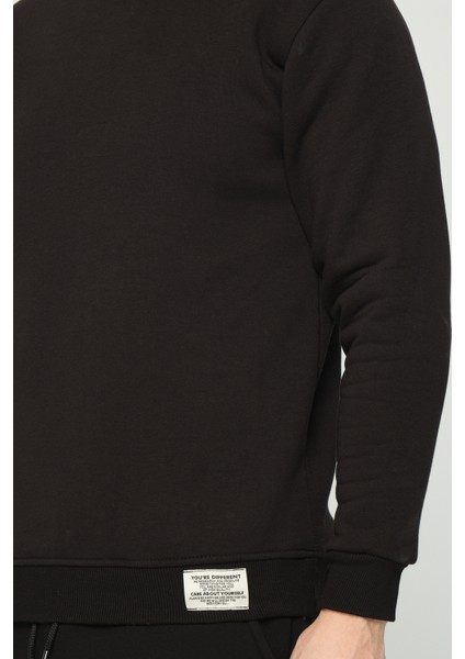 Siyah Bisiklet Yaka Sweatshirt 3 Iplik Şardonlu (%100 Pamuk)