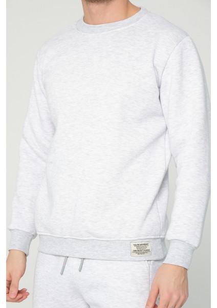 Açık Gri Bisiklet Yaka Sweatshirt 3 Iplik Şardonlu (%100 Pamuk)