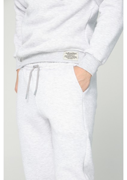 Açık Gri Bisiklet Yaka Sweatshirt 3 Iplik Şardonlu (%100 Pamuk)