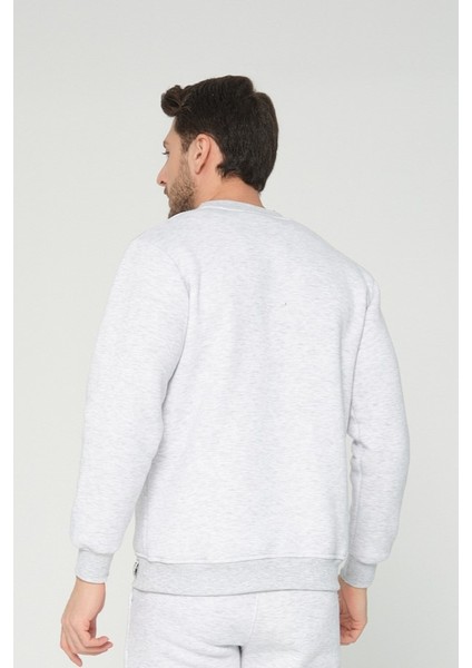 Açık Gri Bisiklet Yaka Sweatshirt 3 Iplik Şardonlu (%100 Pamuk)