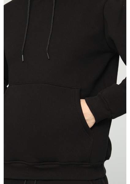 Siyah Kapşonlu Sweatshirt 3 Iplik Şardonlu (%100 Pamuk) modelleri