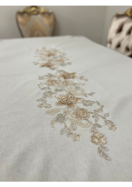 Şahsenem Kabartma Çiçek Motifli Kumaş Masa Örtüsü 160X260 cm fiyatları