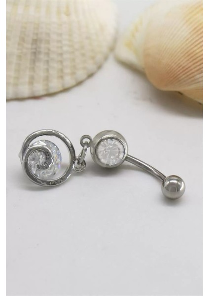 Kıvrımlı Taşlı Göbek Piercingi
