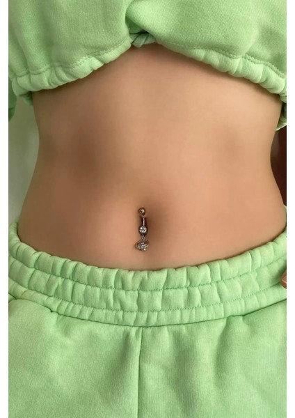 Kıvrımlı Taşlı Göbek Piercingi