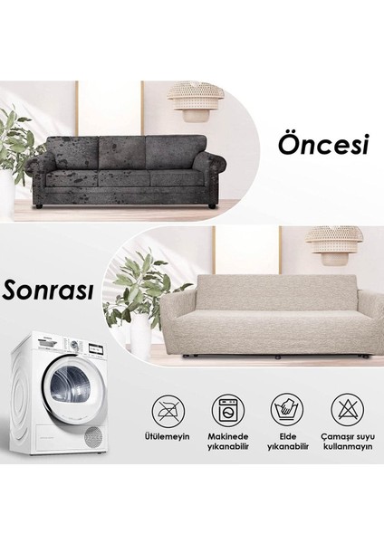 Riselerhome Jakarlı 3 Kişilik Lastikli Gri Koltuk Kılıfı Çekyat Koltuk Örtüsü Streç Esnek Kanepe Kılıfı Düz Desen fiyatları