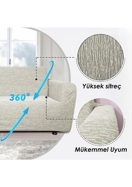Riselerhome Jakarlı 3 Kişilik Lastikli Gri Koltuk Kılıfı Çekyat Koltuk Örtüsü Streç Esnek Kanepe Kılıfı Düz Desen fiyatları