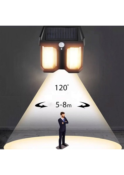 Solar Güneş Enerjili Şarjlı Aplik Lamba Hareket Sensörlü Çift Ampul Solar Aydınlatma