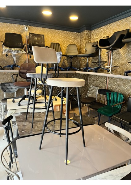 Yeni,mila Bar Sandalyesi 75 cm Bej Babyface Silinebilir KUMAŞ.100 ile 115 cm Arası Ada&masalara Uyumlu