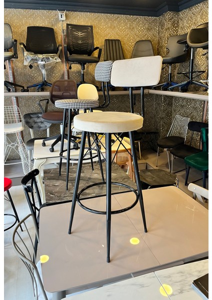 Yeni,mila Bar Sandalyesi 75 cm Bej Babyface Silinebilir KUMAŞ.100 ile 115 cm Arası Ada&masalara Uyumlu