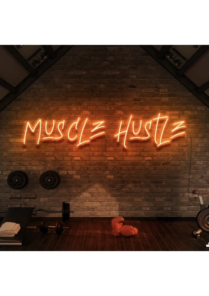 Twins Led Aydınlatma Muscle Hustle Yazılı Neon Tabela