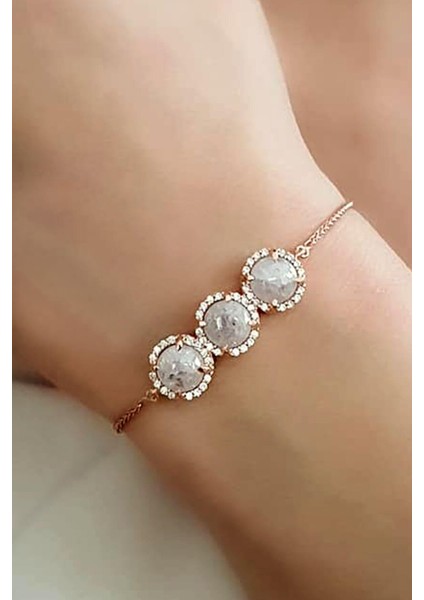 Kristal kuvars taşlı gümüş rose ayarlanabilir asansörlü bileklikKristal kuvars taşlı gümüş rose ayarlanabilir asansörlü bileklik