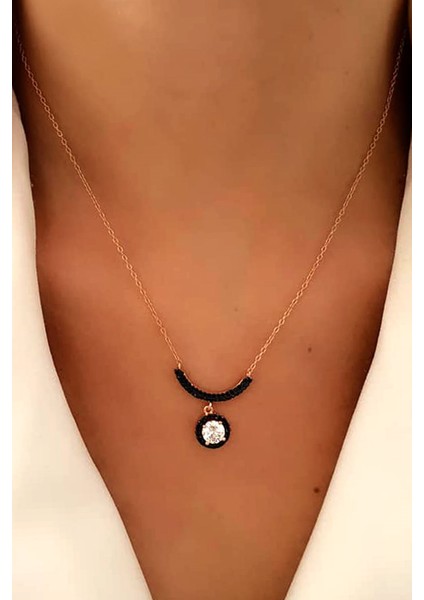 Oniks taşlı tek taş gümüş rose kolye fiyatları