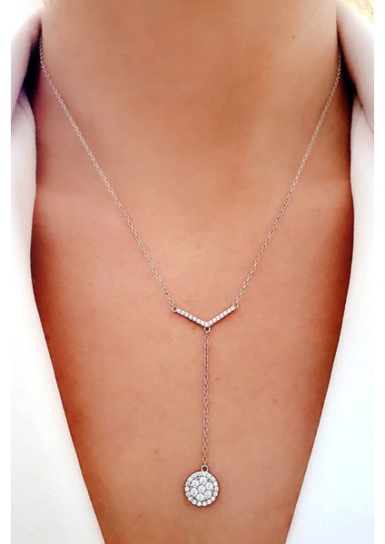 Zirkon taşlı gümüş lüks kolye