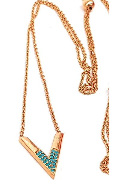 Turkuaz Taşlı Trend Gümüş Kolye