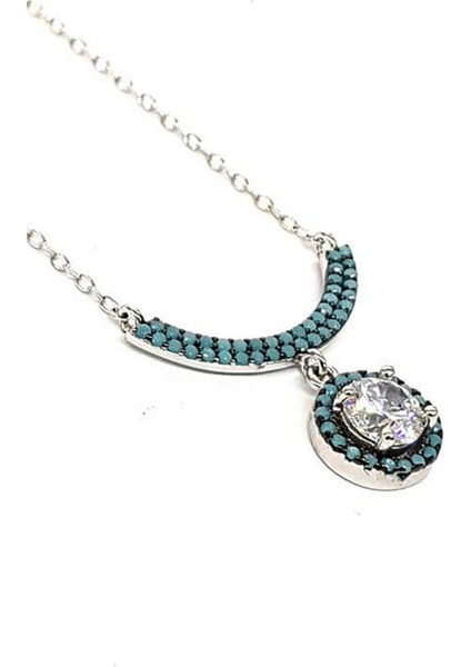 Turkuaz ve zirkon taşlı gümüş bayan kolye fiyatları