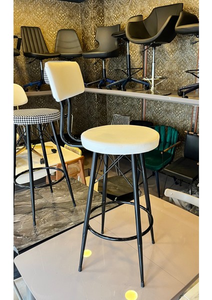 Yeni Tasarım Mila Bar Sandalyesi 65 cm Beyaz,deri.90 cm ile 99 Cme Kadar Olan Ada&masalara Uyumlu modelleri