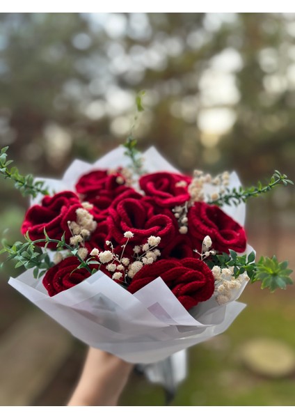 Örgü Kırmızı Gül Buketi,kırmızı Gül,el Yapımı Örgü Çiçek Buketi,anneye,sevgiliye,öğretmene Hediye