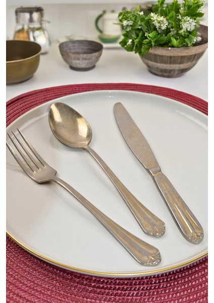 Maya Eskitme Gold Yemek Çatal Kaşık Bıçak Takımı 18 Parça
