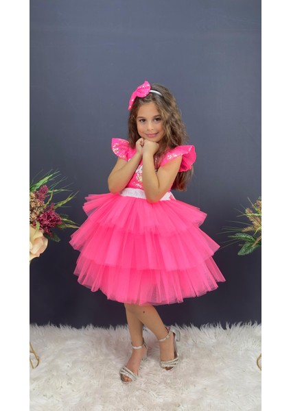 Barbie Taçlı Kız Çocuk Doğum Günü Parti Elbisesi Abiye modelleri
