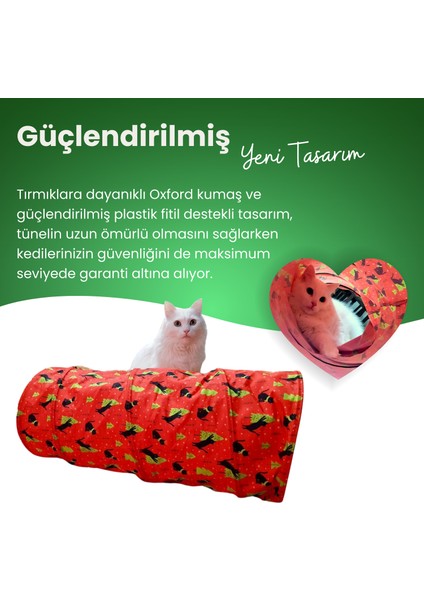 Kırmızı Renkli Katlanabilir Kedi Tüneli 60 cm Güvenli Kedi Oyun Alanı