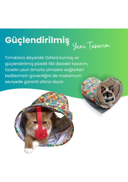 Katlanabilir Uzun Kedi Tüneli 125 cm Oxford Kumaşlı Dayanıklı Tünel Renkli Desenli Kedi Oyun Alanı