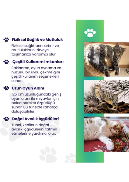 Katlanabilir Uzun Kedi Tüneli 125 cm Oxford Kumaşlı Dayanıklı Tünel Renkli Desenli Kedi Oyun Alanı