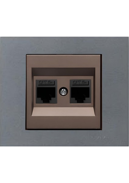 Grano Metalik Cat6 RJ45 Çift Jaklı Data Prizi Mocha + Füme Çerçeve