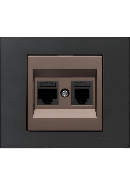 Grano Metalik Cat6 RJ45 Cat3 RJ11 Ikili Data Prizi Mocha + Siyah Çerçeve