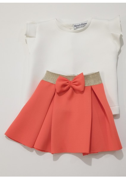 Çocuk Bluz Etek Takım Çocuk Ikili Etek Takım Turuncu - Mor - Beyaz Dalgıç Kumaş 0 - 5 Yaş indirimleri