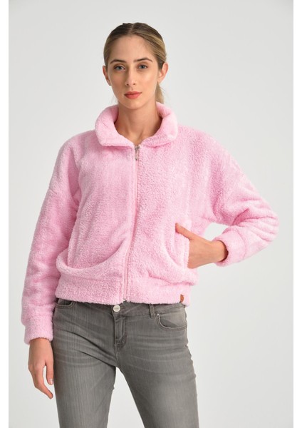 Pembe Tam Fermuarlı Kadın Peluş Ceket fiyatları