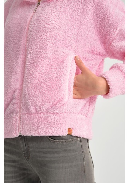 Pembe Tam Fermuarlı Kadın Peluş Ceket modelleri