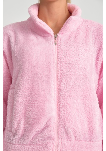 Pembe Tam Fermuarlı Kadın Peluş Ceket fırsatları